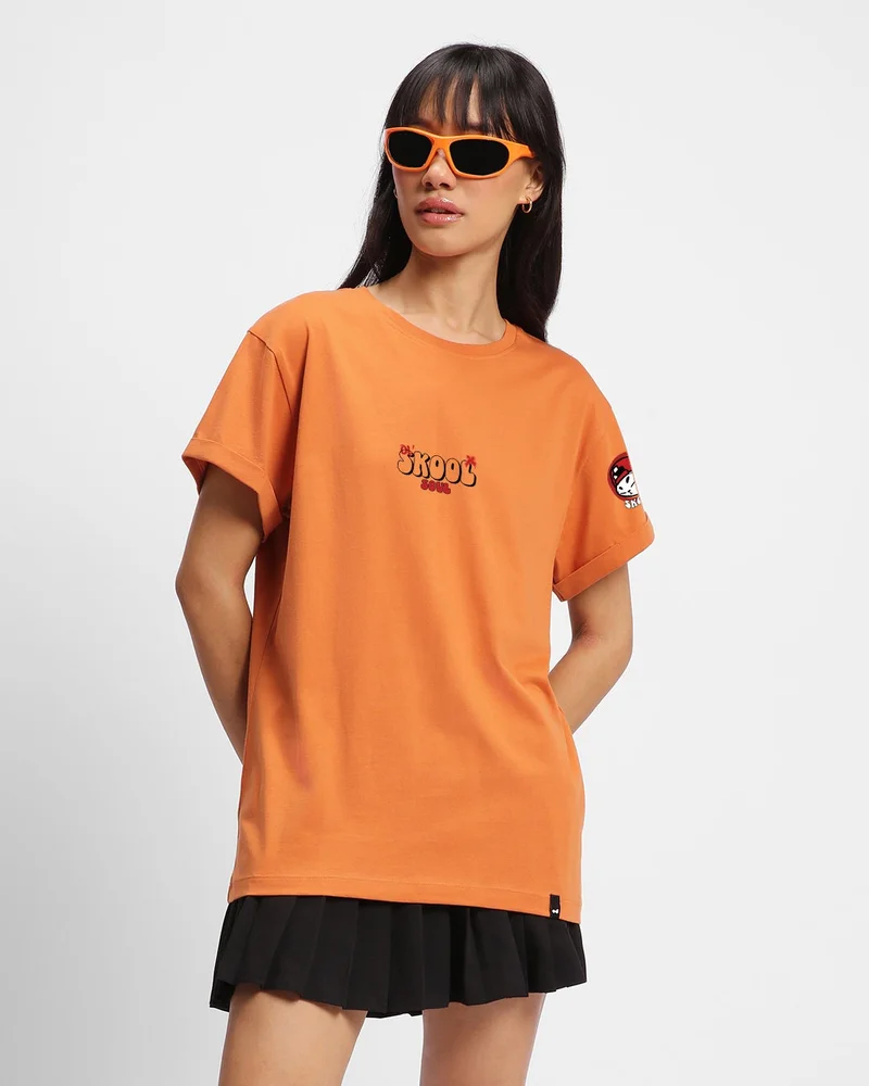 bewakoof Women's Orange Skool Graphic Printed Boyfriend T-shirt